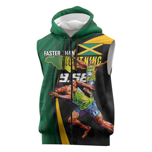 Proud of Jamaican Sleeveless Zip Hoodie Faster Than Lightning-9.58 Seconds - African Pride