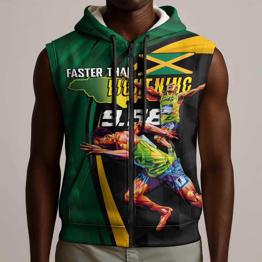 Proud of Jamaican Sleeveless Zip Hoodie Faster Than Lightning-9.58 Seconds - African Pride