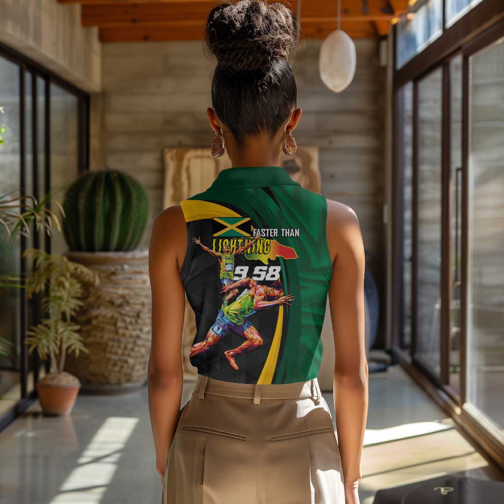 Proud of Jamaican Women Sleeveless Polo Shirt Faster Than Lightning-9.58 Seconds - African Pride