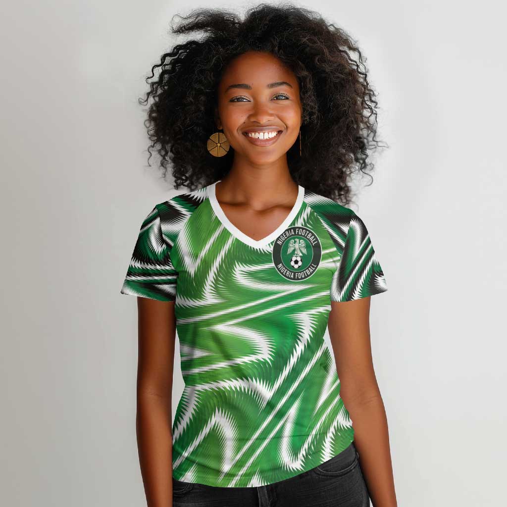 Custom Nigeria Football Women V-Neck T-Shirt Sporty Super Eagles