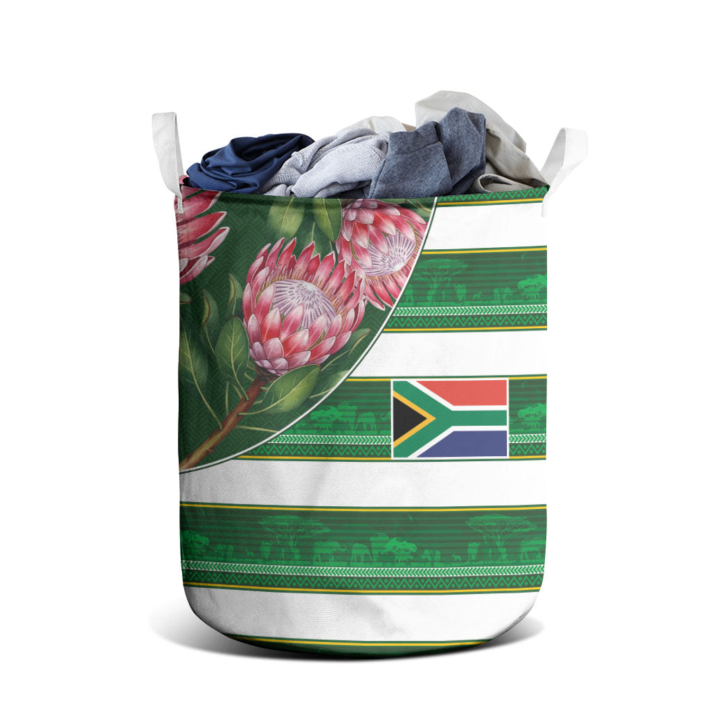 South Africa Football Laundry Basket King Protea with African Heritage Stripes Style