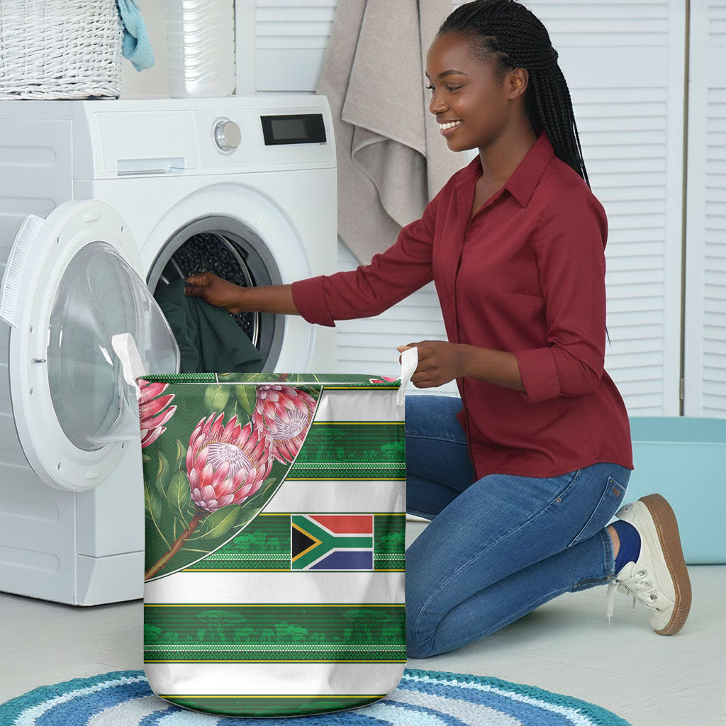 South Africa Football Laundry Basket King Protea with African Heritage Stripes Style