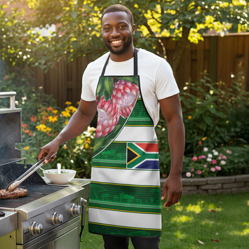 South Africa Football Apron King Protea with African Heritage Stripes Style