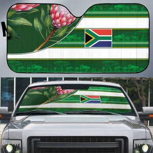 South Africa Football Auto Sun Shade King Protea with African Heritage Stripes Style