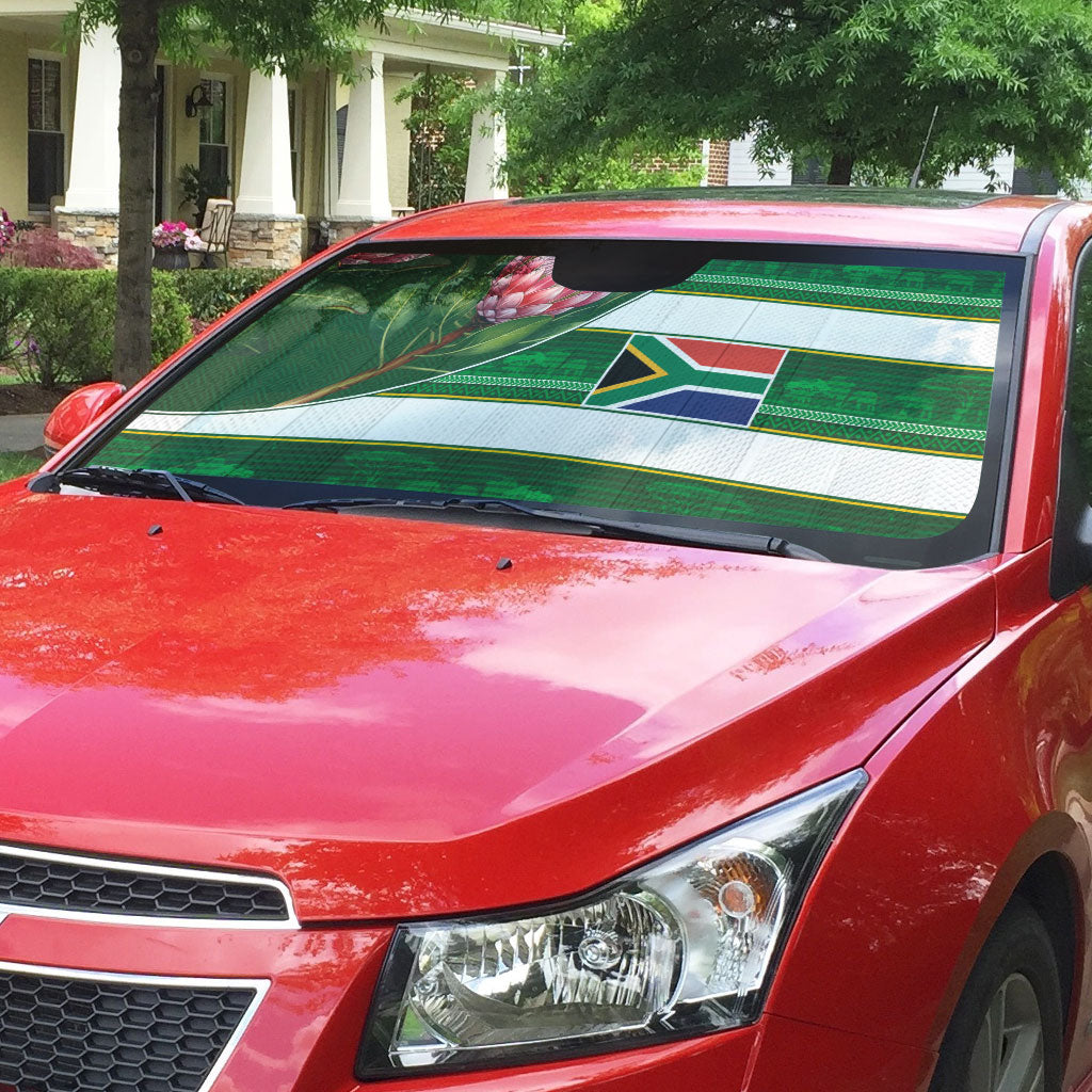 South Africa Football Auto Sun Shade King Protea with African Heritage Stripes Style