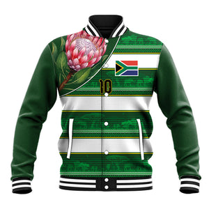 Custom South Africa Football Baseball Jacket King Protea with African Heritage Stripes Style