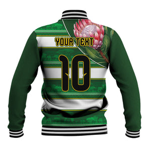 Custom South Africa Football Baseball Jacket King Protea with African Heritage Stripes Style