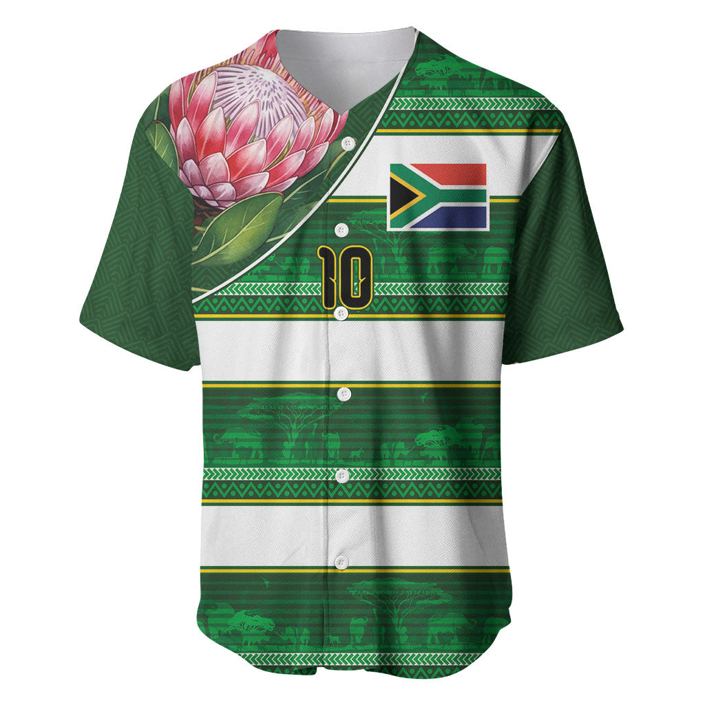 Custom South Africa Football Baseball Jersey King Protea with African Heritage Stripes Style