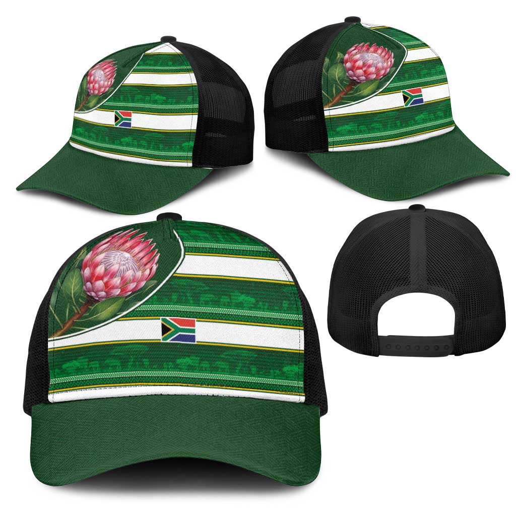 South Africa Football Baseball Net Cap King Protea with African Heritage Stripes Style