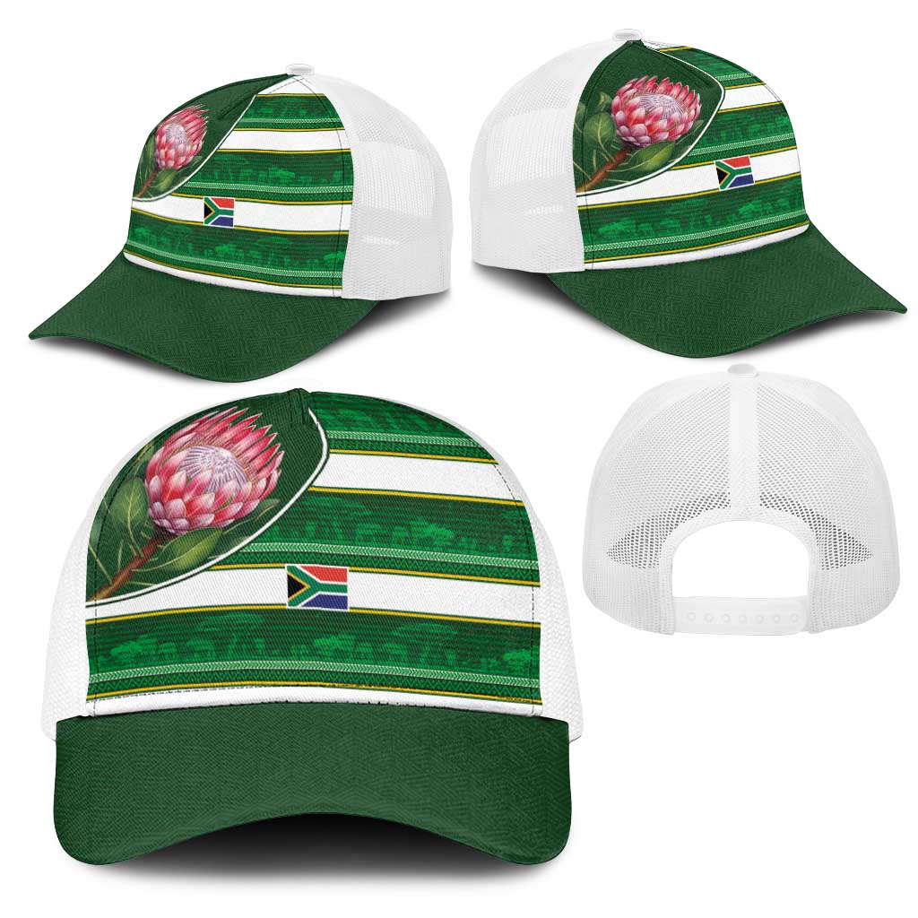 South Africa Football Baseball Net Cap King Protea with African Heritage Stripes Style