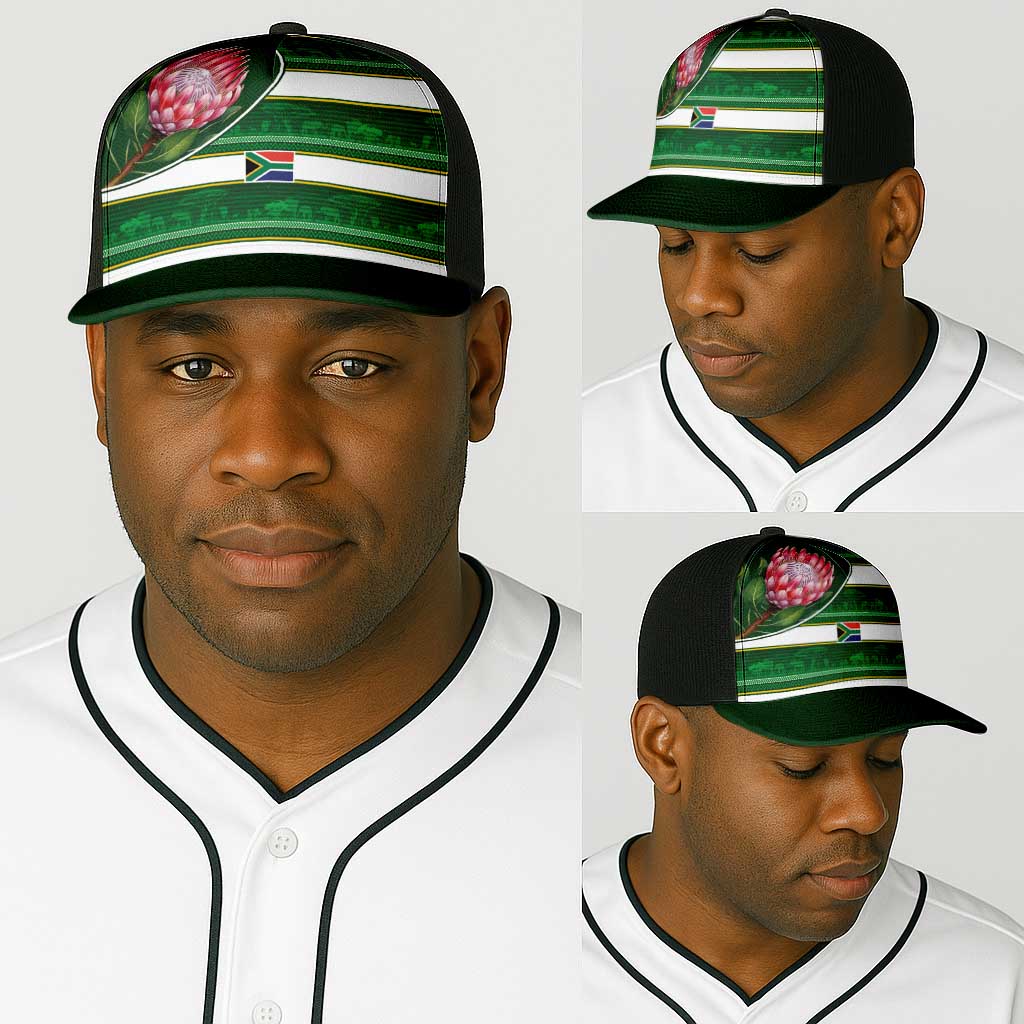 South Africa Football Baseball Net Cap King Protea with African Heritage Stripes Style