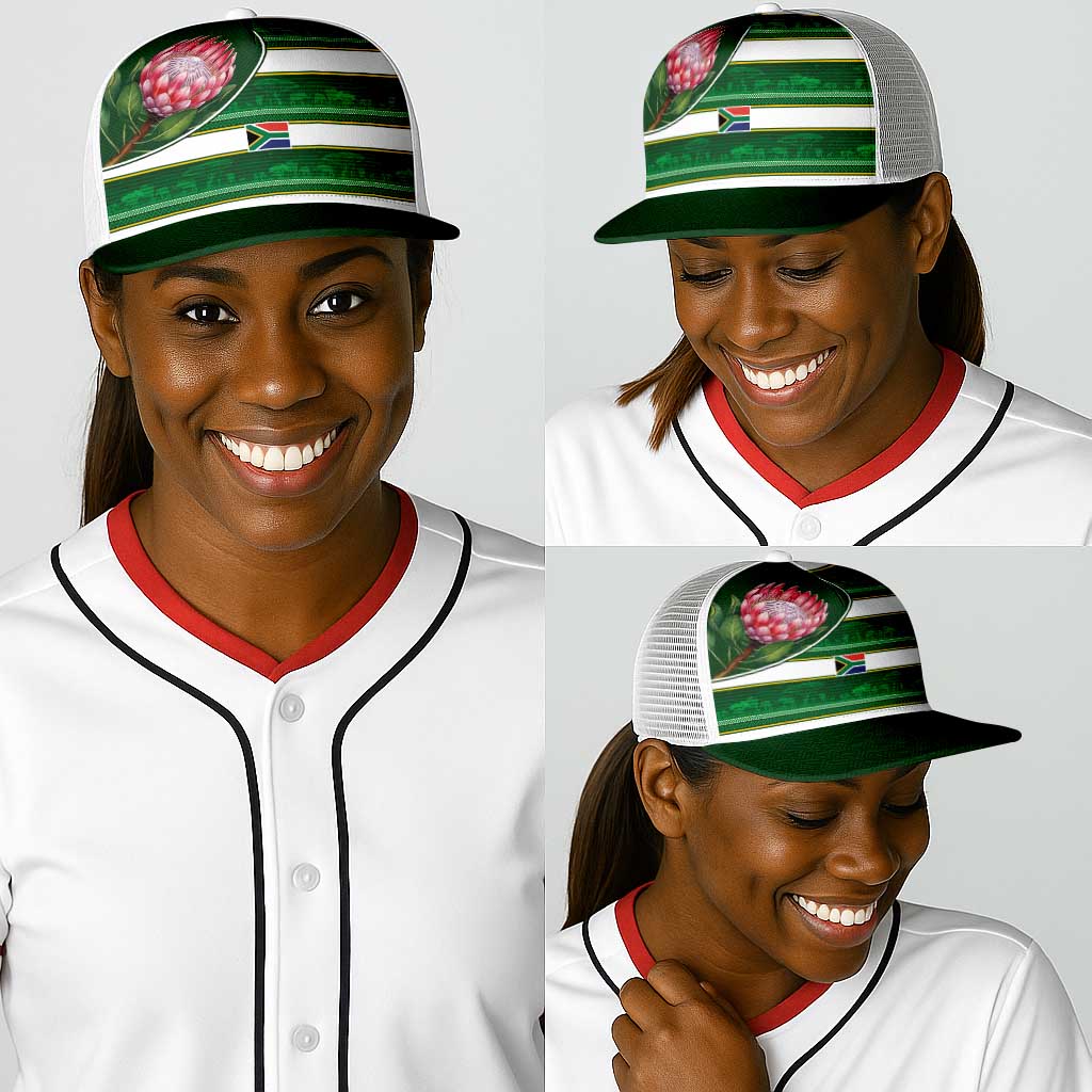 South Africa Football Baseball Net Cap King Protea with African Heritage Stripes Style