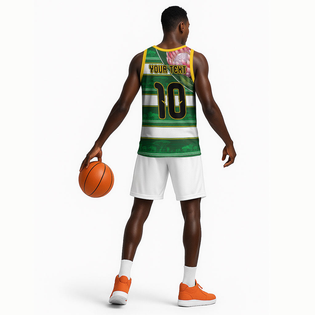 Custom South Africa Football Basketball Jersey King Protea with African Heritage Stripes Style