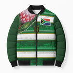 Custom South Africa Football Bomber Puffer Jacket King Protea with African Heritage Stripes Style