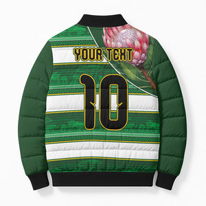 Custom South Africa Football Bomber Puffer Jacket King Protea with African Heritage Stripes Style
