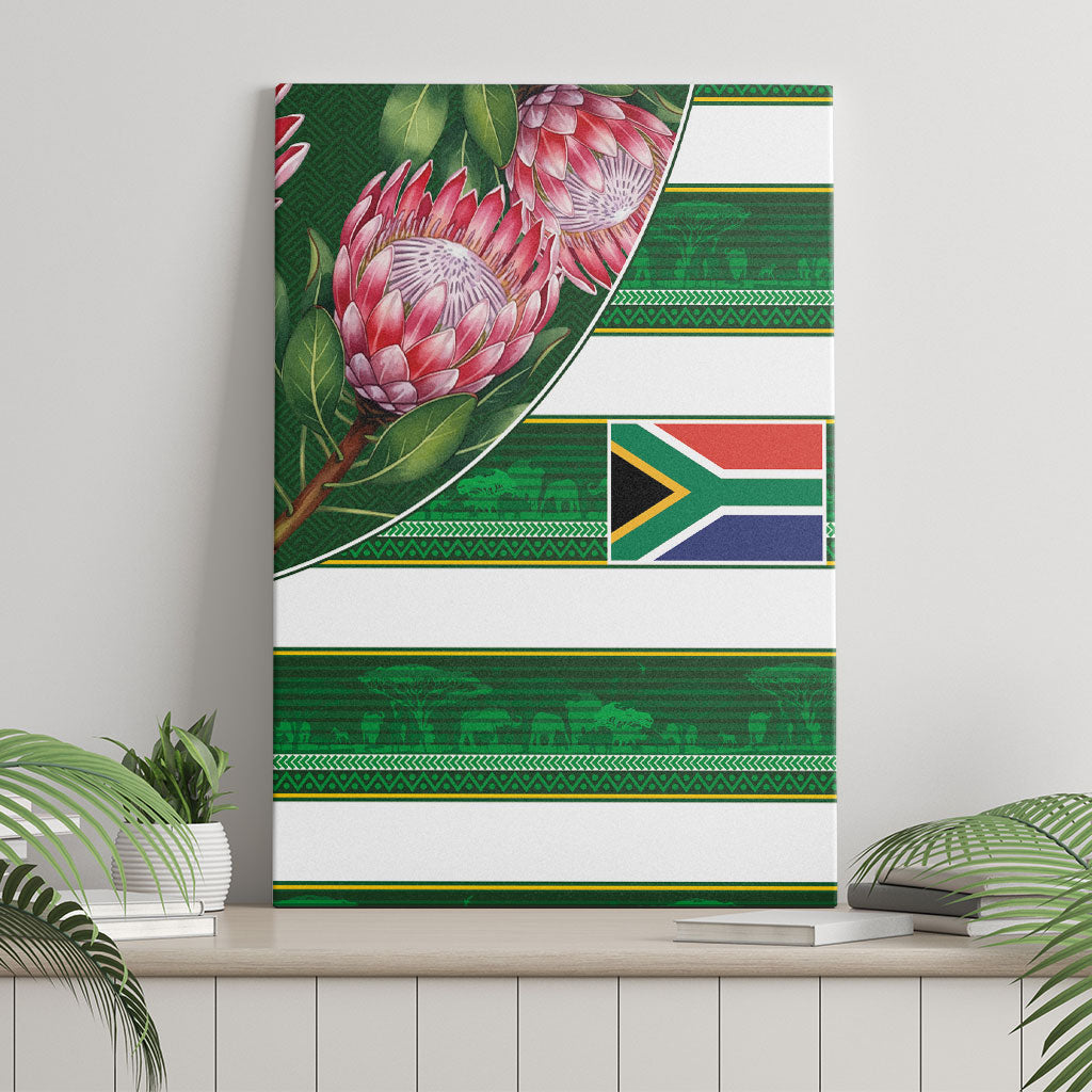 South Africa Football Canvas Wall Art King Protea with African Heritage Stripes Style