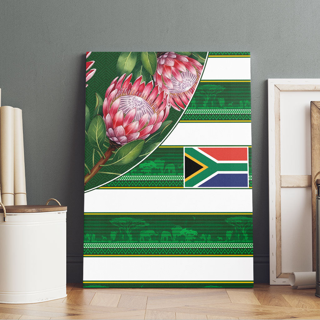 South Africa Football Canvas Wall Art King Protea with African Heritage Stripes Style