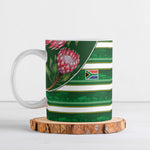Custom South Africa Football Ceramic Mug King Protea with African Heritage Stripes Style