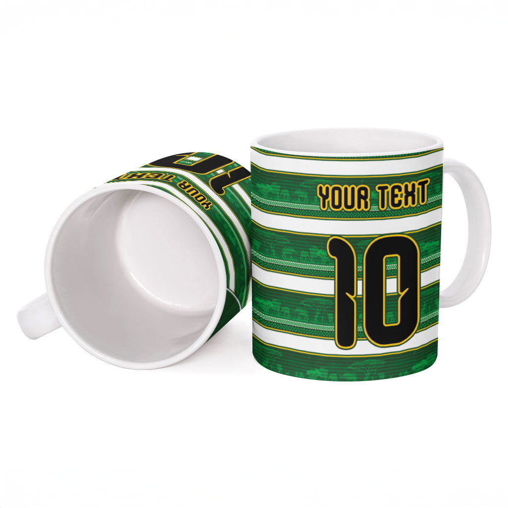 Custom South Africa Football Ceramic Mug King Protea with African Heritage Stripes Style