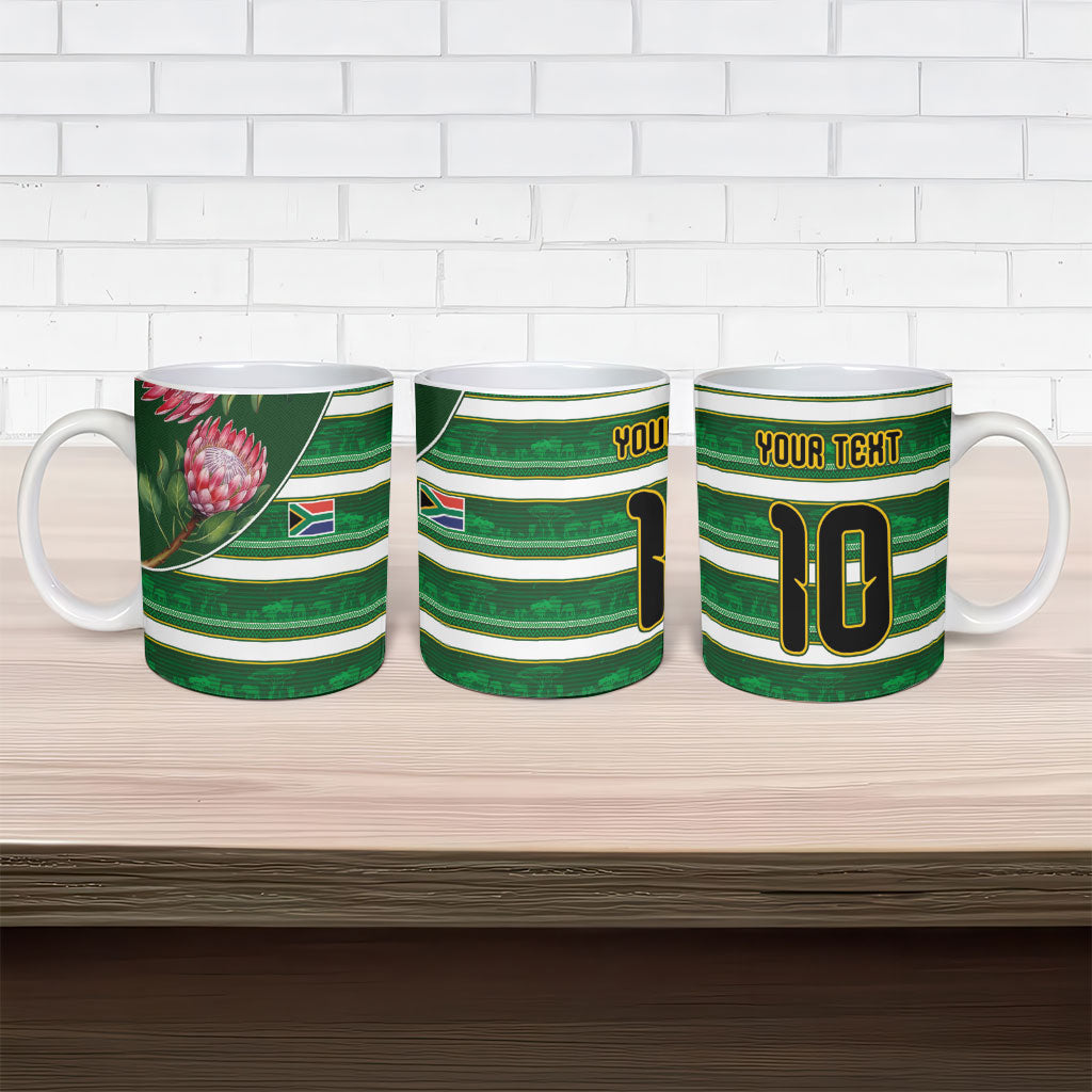 Custom South Africa Football Ceramic Mug King Protea with African Heritage Stripes Style
