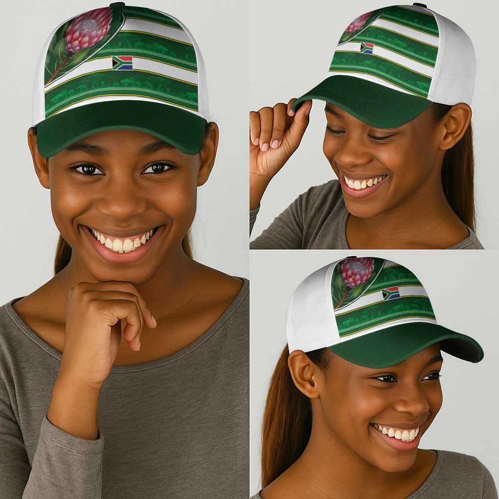 South Africa Football Classic Cap King Protea with African Heritage Stripes Style