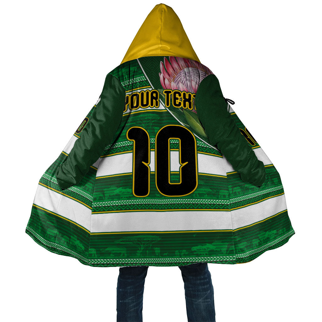 Custom South Africa Football Cloak King Protea with African Heritage Stripes Style