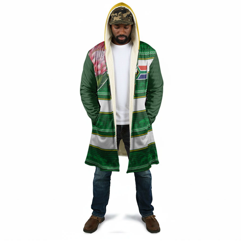 Custom South Africa Football Cloak King Protea with African Heritage Stripes Style