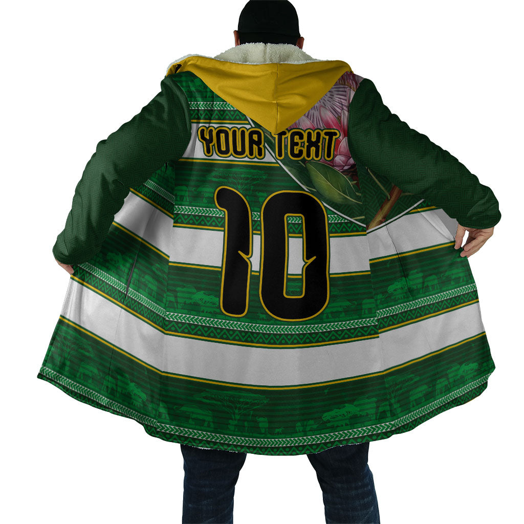 Custom South Africa Football Cloak King Protea with African Heritage Stripes Style