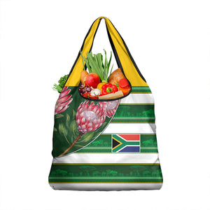 South Africa Football Grocery Bag King Protea with African Heritage Stripes Style