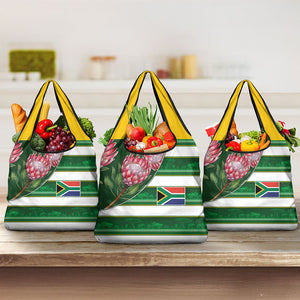 South Africa Football Grocery Bag King Protea with African Heritage Stripes Style