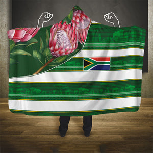 South Africa Football Hooded Blanket King Protea with African Heritage Stripes Style