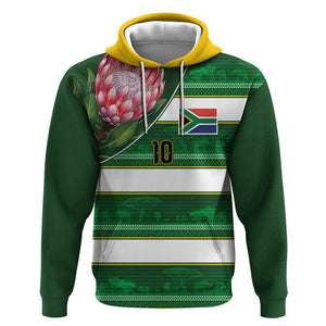 Custom South Africa Football Hoodie King Protea with African Heritage Stripes Style