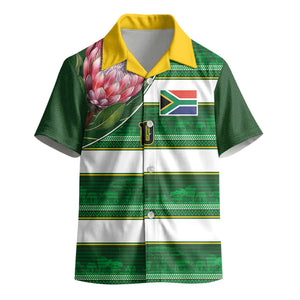 Custom South Africa Football Kid Hawaiian Shirt King Protea with African Heritage Stripes Style