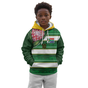 Custom South Africa Football Kid Hoodie King Protea with African Heritage Stripes Style