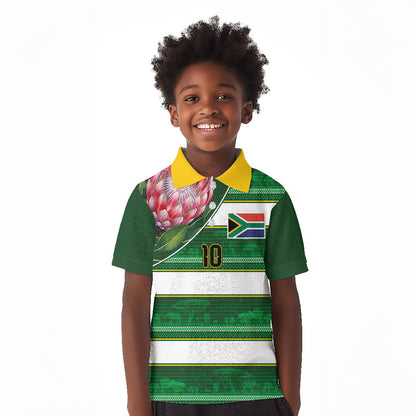 Custom South Africa Football Kid Polo Shirt King Protea with African Heritage Stripes Style
