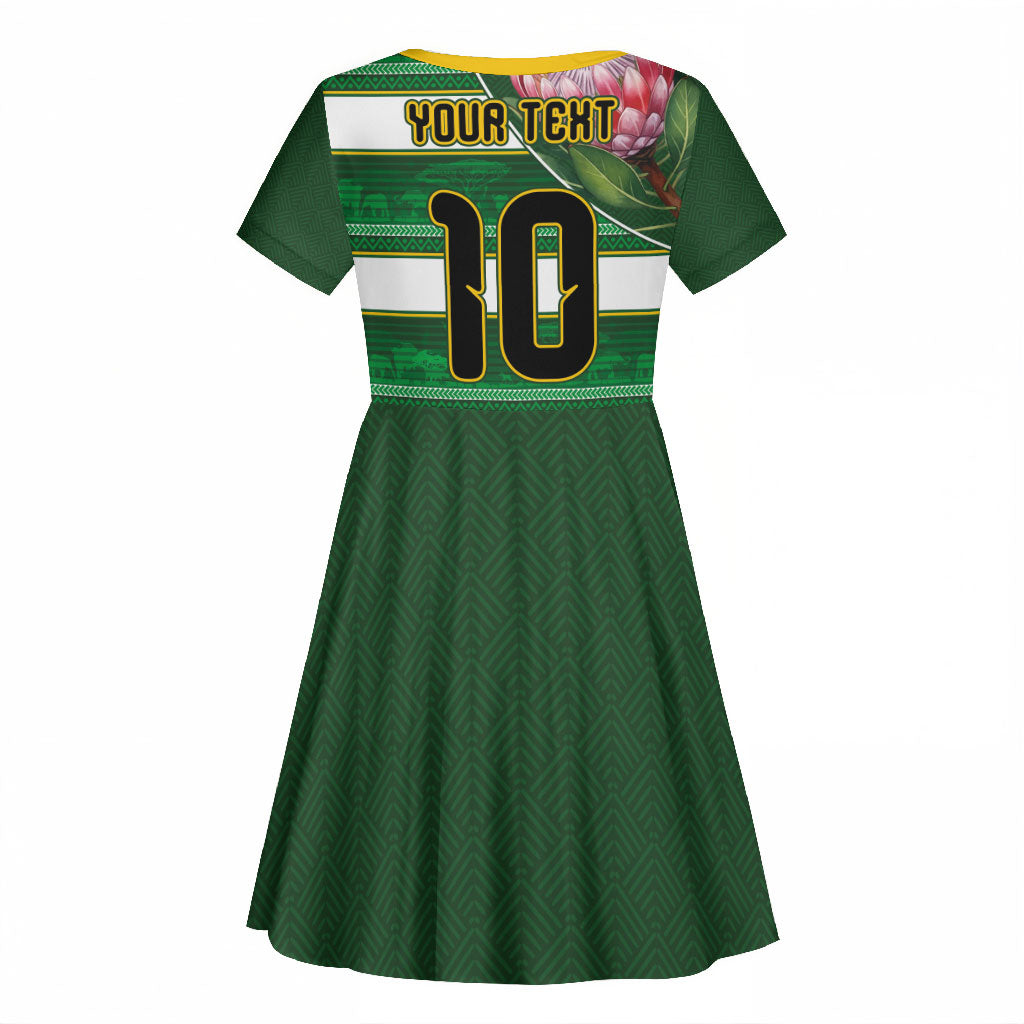 Custom South Africa Football Kid Short Sleeve Dress King Protea with African Heritage Stripes Style