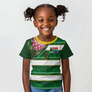 Custom South Africa Football Kid T shirt King Protea with African Heritage Stripes Style