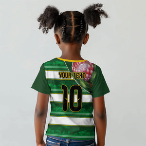Custom South Africa Football Kid T shirt King Protea with African Heritage Stripes Style