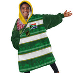 Custom South Africa Football Kid Wearable Blanket Hoodie King Protea with African Heritage Stripes Style