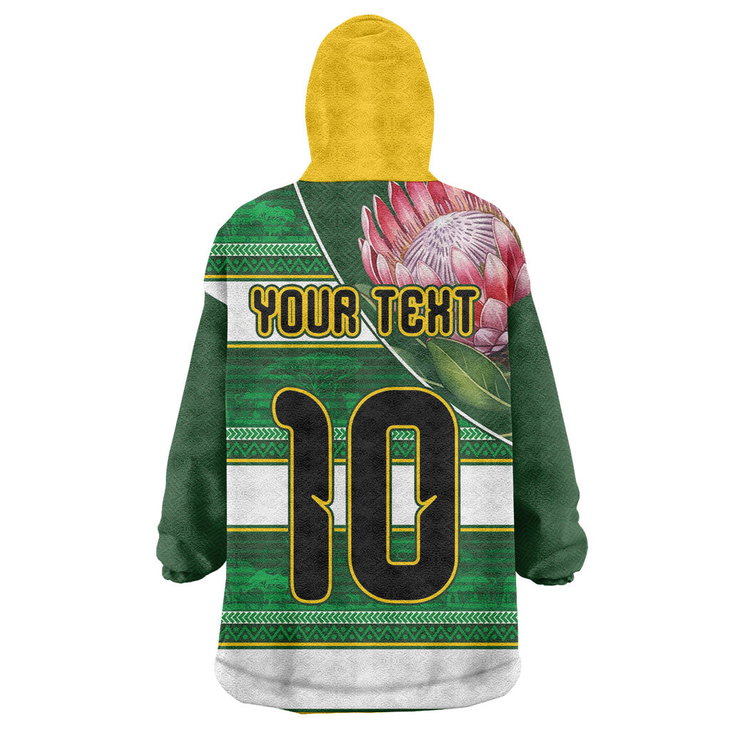 Custom South Africa Football Kid Wearable Blanket Hoodie King Protea with African Heritage Stripes Style