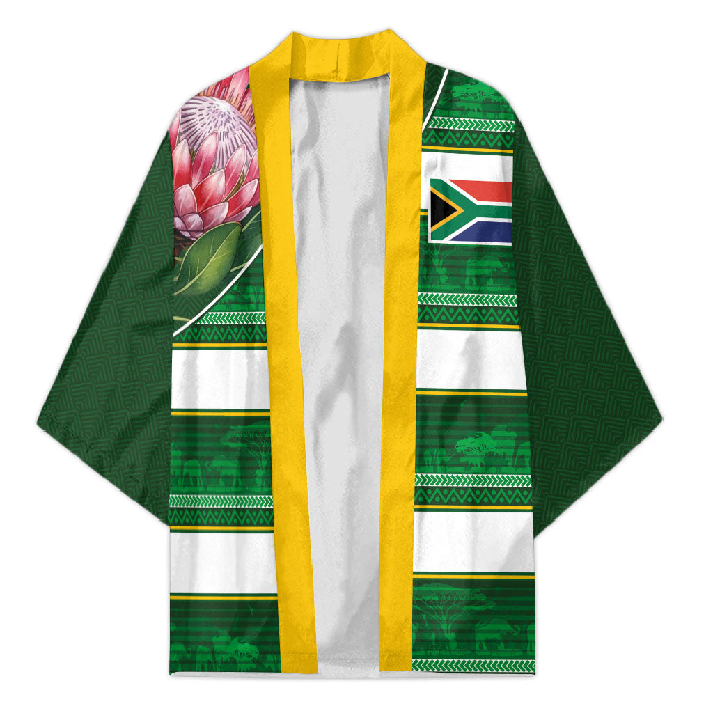 Custom South Africa Football Kimono King Protea with African Heritage Stripes Style