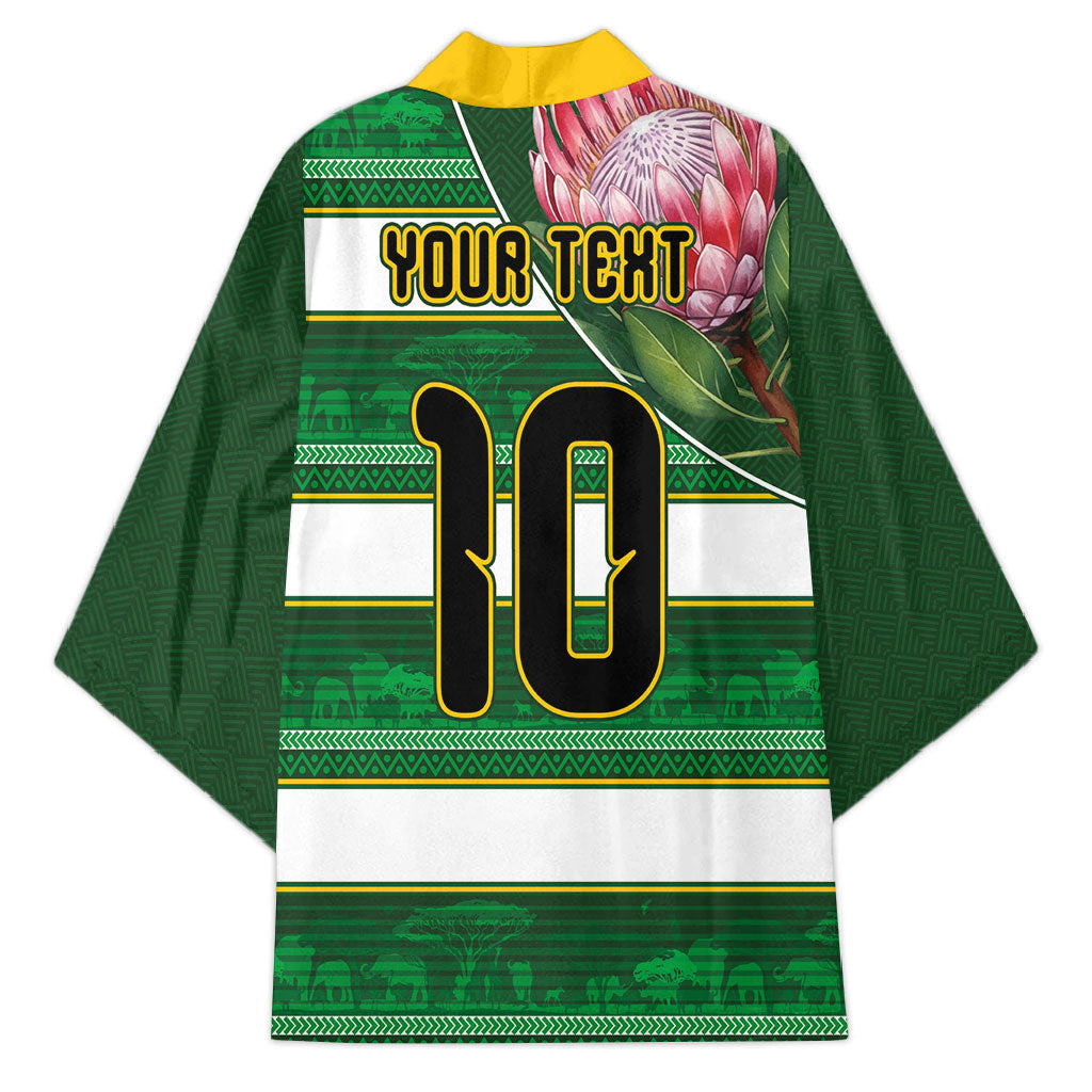 Custom South Africa Football Kimono King Protea with African Heritage Stripes Style