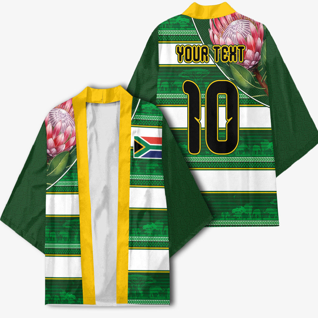 Custom South Africa Football Kimono King Protea with African Heritage Stripes Style