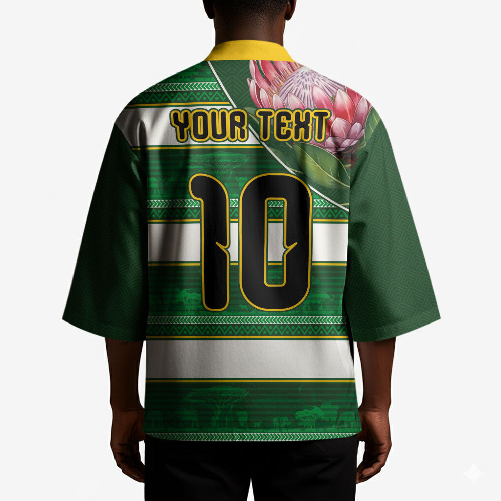 Custom South Africa Football Kimono King Protea with African Heritage Stripes Style