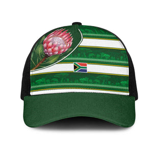 South Africa Football Mesh Trucker Cap King Protea with African Heritage Stripes Style