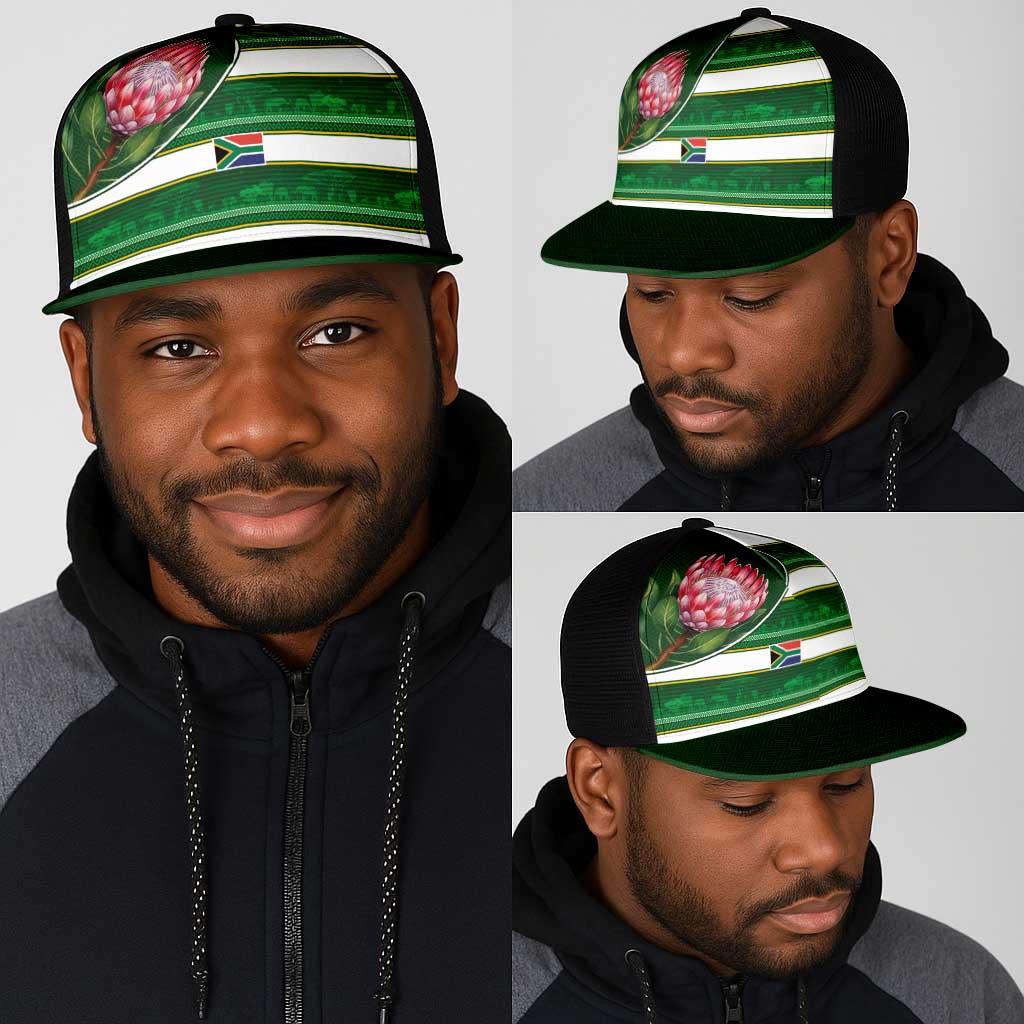 South Africa Football Mesh Trucker Cap King Protea with African Heritage Stripes Style