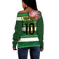 Custom South Africa Football Off Shoulder Sweater King Protea with African Heritage Stripes Style