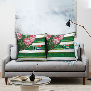 South Africa Football Pillow Cover King Protea with African Heritage Stripes Style