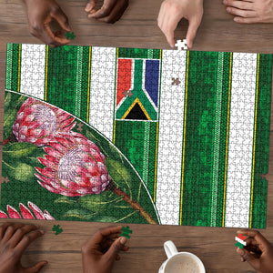 South Africa Football Puzzle King Protea with African Heritage Stripes Style