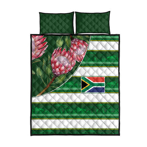 South Africa Football Quilt Bed Set King Protea with African Heritage Stripes Style